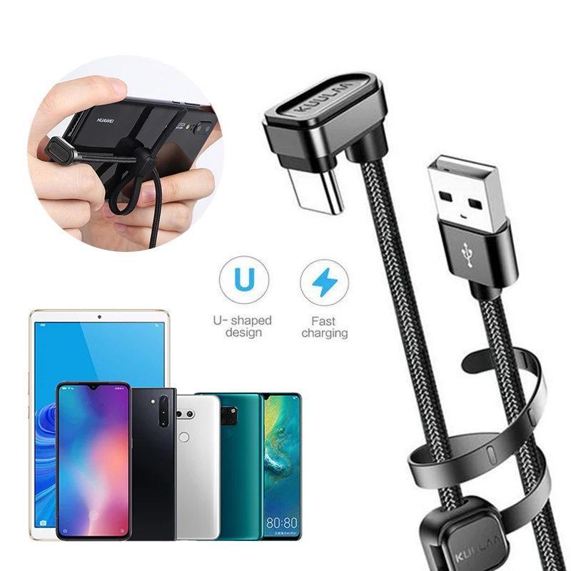 

KUULAA Nylon USB type-C Phone Charging Cable 180 °curvature better Mobile Games Line Prevent knotting 2.1A Fast Charging line