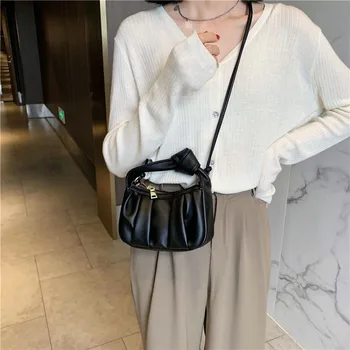 

Fashion Exquisite Shopping Bag Women Pleated Crossbody Handbag PU Leather Simple Female Small Shoulder Tote Bag