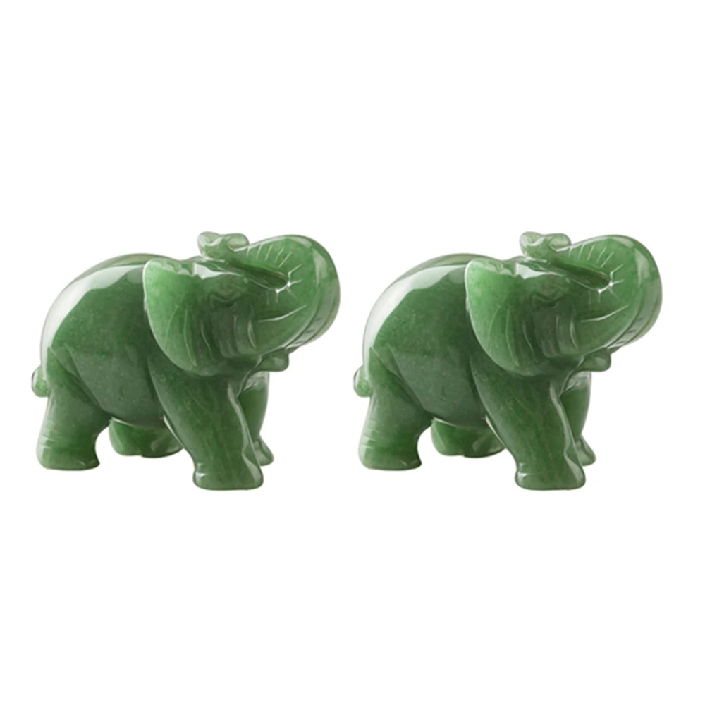 2X Статуэтка счастливого слона драгоценный камень натуральный ручной резной авантюрин Нефритовый камень 40*30*20 мм фигурки слонов