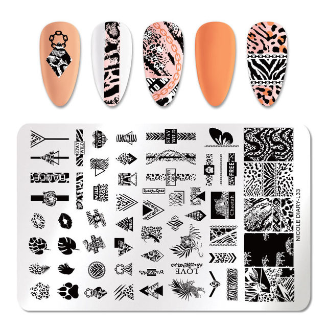 DIARY Flower Leaf Nail Stamping Plates Cute Abstract Face Lines Stamp Template Nail Art Image Printing Stencil Tools