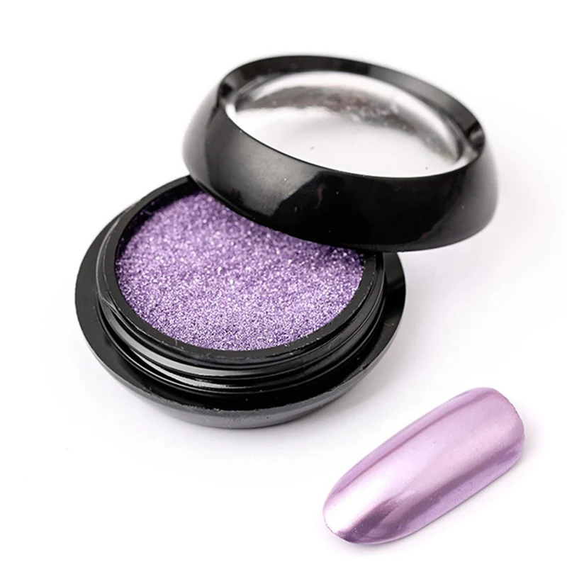 light purple 1 коробка супер блеск блестки для ногтей зеркало титановый порошок+ 1 шт Кисть для ногтей розовый Золотой Серебряный металлический маникюр Дизайн ногтей хромированная пыль - Цвет: light purple