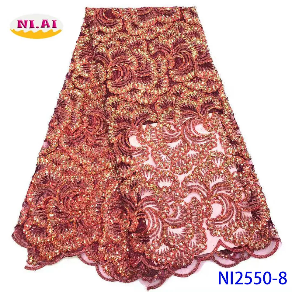 NIAI африканские нигерийские кружева с блестками ткани высокое качество кружева вышитые французский Тюль кружевная ткань для женского платья NI2550-3 - Цвет: picture 8