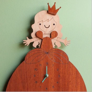 

Wood Grain Carton Princess New Quartz Wall Clock Modern Fantastic Abstract Art Style Wall Clocks For Children Room