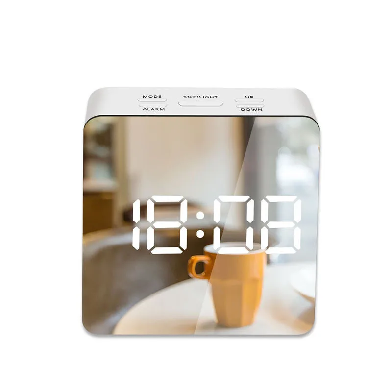 Светодиодный зеркальный будильник, часы, цифровой Повтор, настольные часы, будильник, светильник, электронный, большое время, отображение температуры, украшение для дома часы - Цвет: 8.1x8.1x3.4cm A