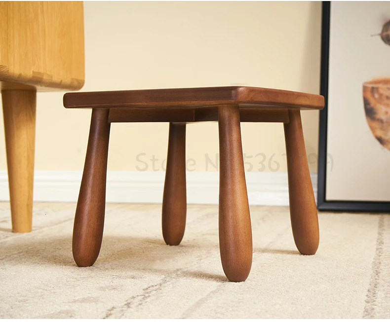 Solid Wood Small Bench Home Children's Stool Living Room Bedroom Small Round Stool Square Stool Low Stool Creative Small Mazar