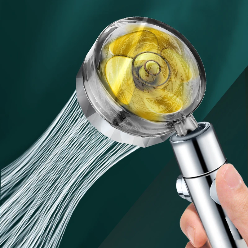 

Propeller Pressurized Shower Head Bathroom Button Stop Water Saving 360&deg Rotation Shower Head Fancy Shape Spray Filter Nozzle