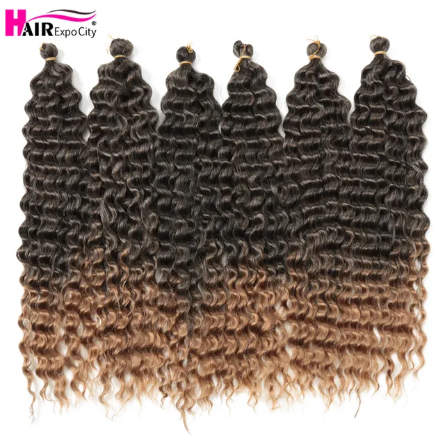 22-28 Inch Deep Wave Twist Crochet Hair Natural Synthetic Braid Hair Afro Curls Ombre Braiding Hair Extensions Hair Expo City 1