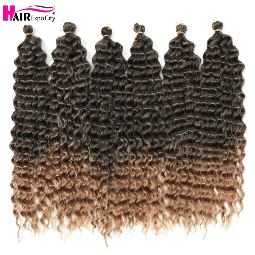 22-28 Inch Deep Wave Twist Crochet Hair Natural Synthetic Braid Hair Afro Curls Ombre Braiding Hair Extensions Hair Expo City