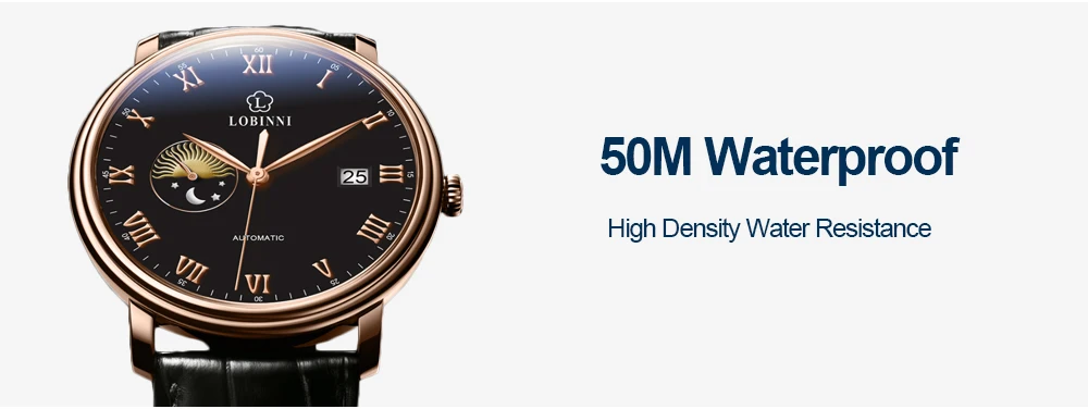 LOBINNI, швейцарский Лидирующий бренд, Япония, автоматические механические мужские наручные часы с автоматическим заводом, мужские часы из натуральной кожи, Moon Phase