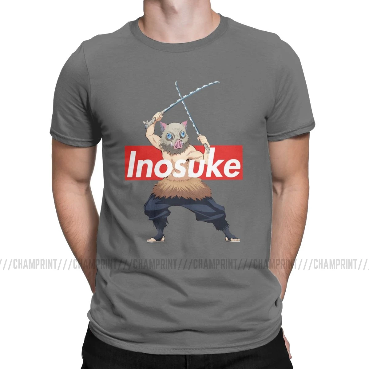 Inosuke Hashibira Kimetsu No Yaiba аниме Мужская футболка Demon Slayer аниме Awesome Tees короткий рукав Футболка размера плюс одежда - Цвет: Темно-серый