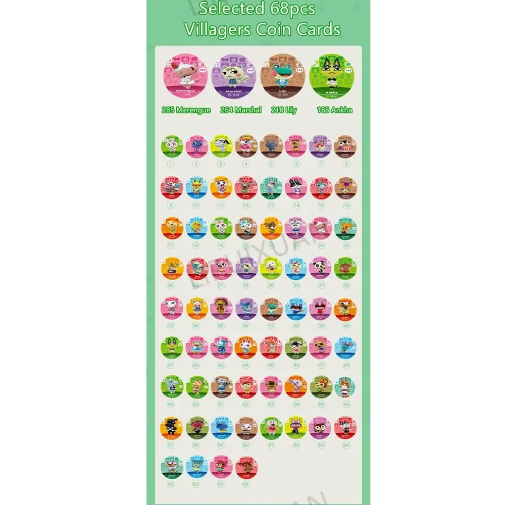 

Selected 68pcs Villagers Card Ntag215 Coin Cards Animal Crossing NFC Game Cards NS Switch Wii U With Crystal Box Free Shipping