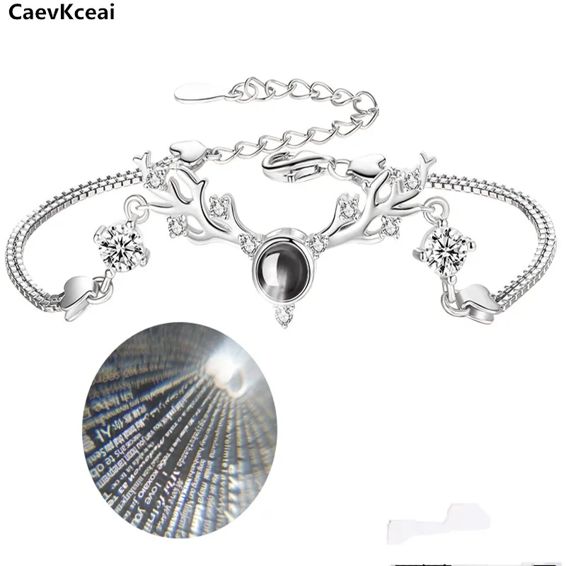 CaevKceai 100 языков I love you проекционный браслет Олень серебро 925 пробы розовое золото