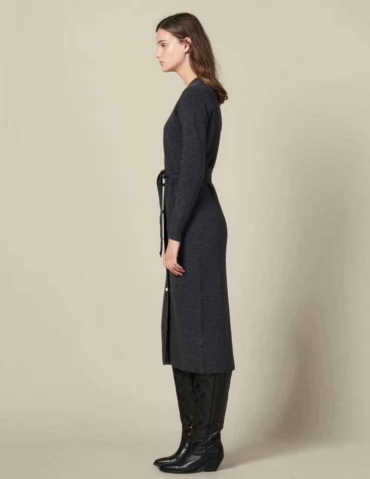 YUNINYOYO French elegant pearl button extra long lace up wool and cashmere blend women autumn winter long cardigan ~ excellent YUNINYOYO French elegant pearl button extra long lace up wool and cashmere blend women autumn winter long cardigan ~ excellent