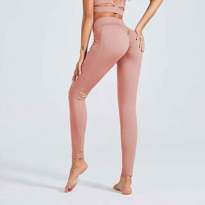 Y-6072 Pink 6 цветов пуш-ап сексуальные бедра леггинсы для женщин высокая Талия тренажерный зал Спортивные Леггинсы Mujer Femme нейлон Лоскутное твердые леггинсы для бега женские - Цвет: Y-6072 Pink
