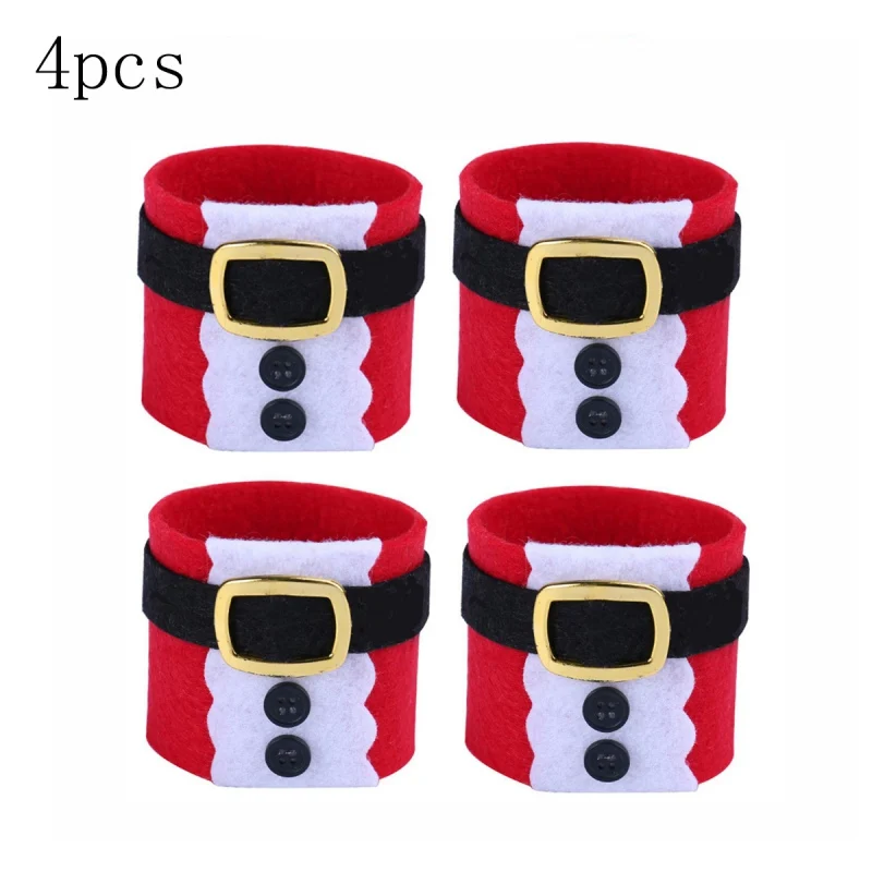 New 2020 4Pcs Santa Claus Belt Buckle Christmas Napkin Rings Shaped Holder Tableware for Home Table Decorations | Дом и сад
