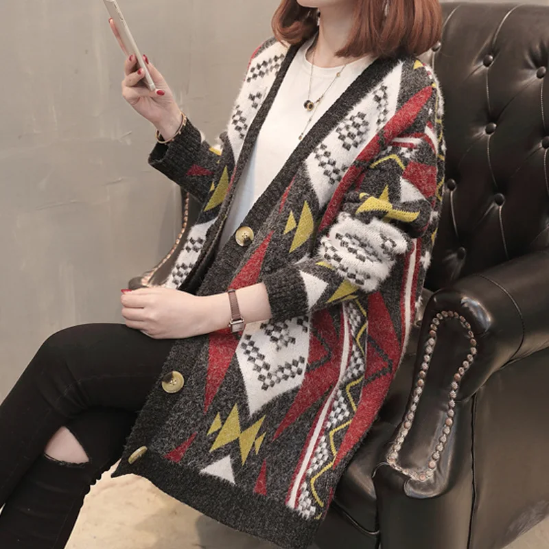 

Sweater WOMEN'S Coat Cardigan Korean-style Mid-length Loose-Fit Early Spring Sweater 2019 Spring Clothing New Style Thick Long S