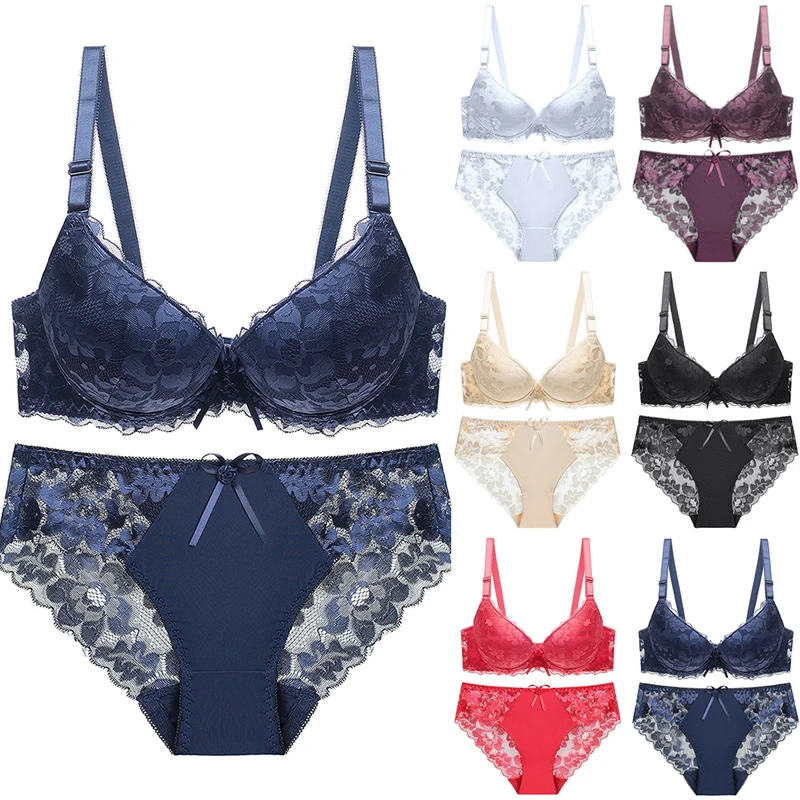 VertvieSexy, чашка B, C, D, Женский комплект с бюстгальтером, кружевное нижнее белье, Комплект трусов, однотонный, 6 цветов, пуш-ап, бюстгальтер, набор, большой размер, спортивный комплект с бюстгальтером