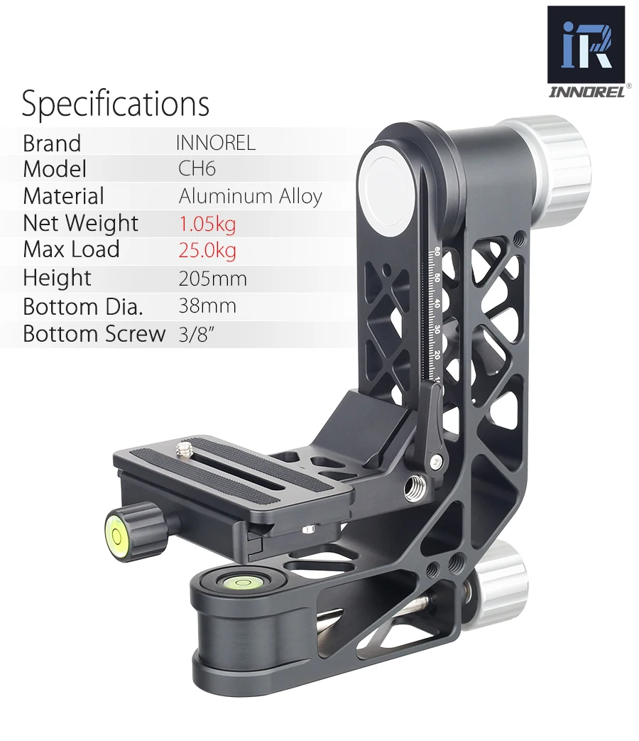 INNOREL CH6 профессиональная сверхмощная панорамная головка из алюминиевого сплава 360 градусов с быстроразъемной пластиной стандарта Arca-Swiss