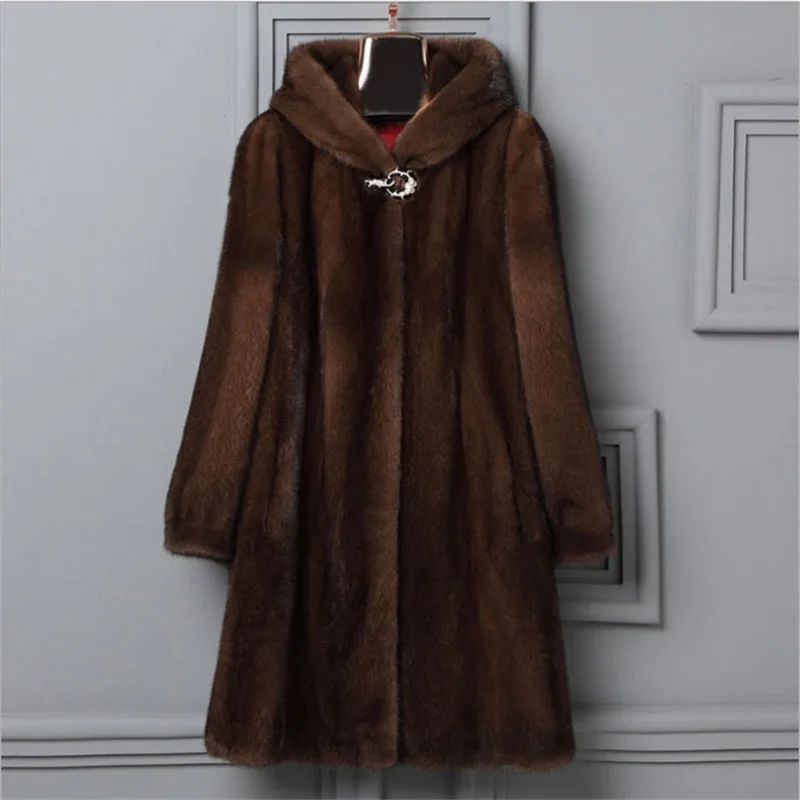 Большой размер 8XL = 56 9XL = 58 пальто из искусственного меха Женское зимнее толстое теплое пальто из искусственного меха с капюшоном Норковое Пальто куртки с капюшоном v1195 - Цвет: brown
