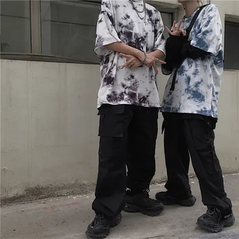 

Tie Dye Contrast Print Graphic Harajuku T-Shirt Woman Man Korean T Shirt Top T-Shirt Streetwear Oversized Punk Hip Hop