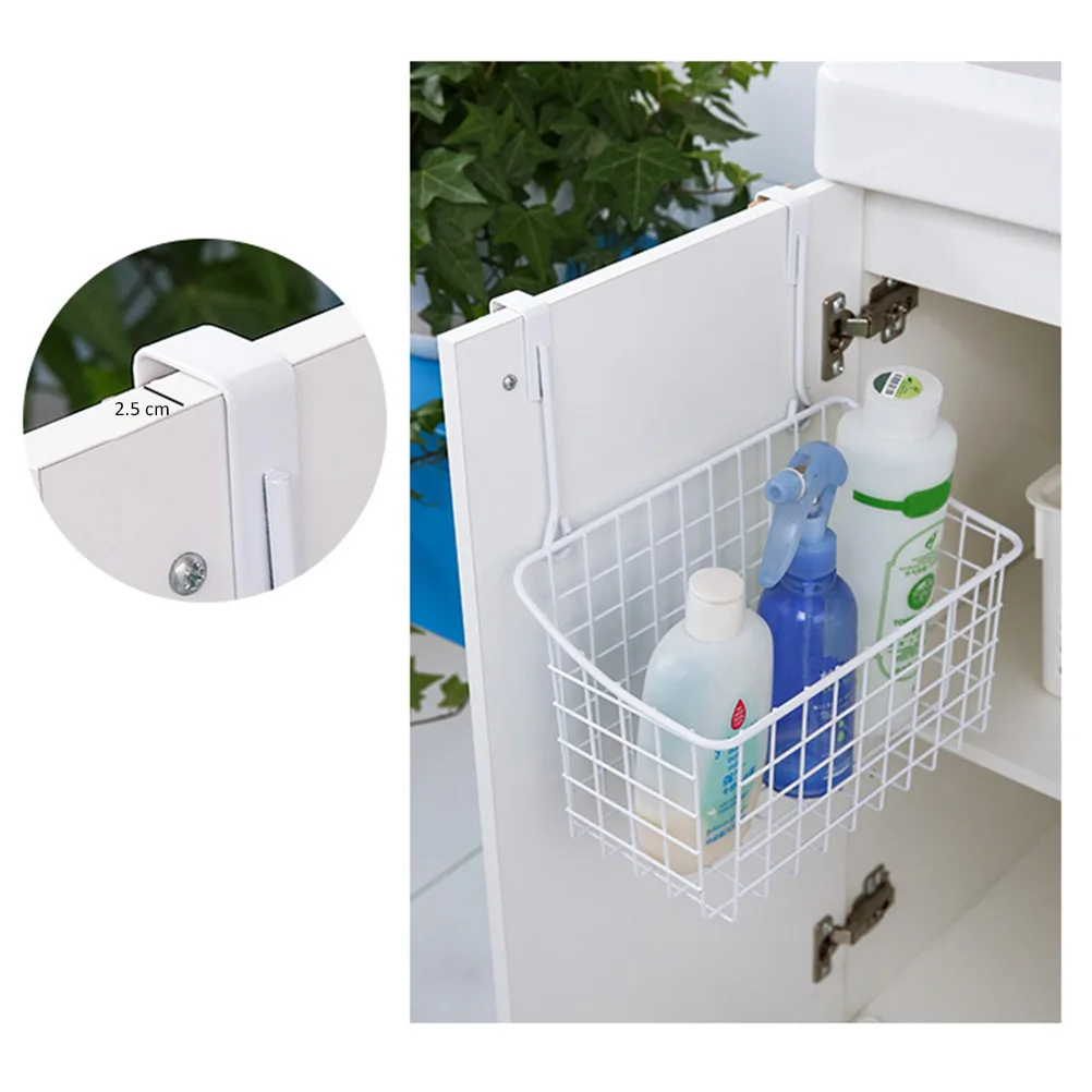Multifunction Cabinet Storage Basket Over Door Hanging Iron Storage Rack Organizer Holder for Kitchen Bathroom Office White