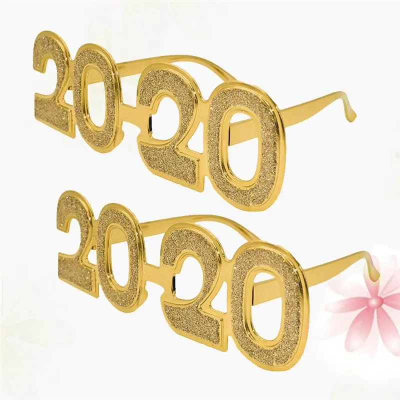 2Pcs New Year'S Eve Glasses Frames Fun Spectacles Frames Party Supplies Costume Accessories Photo Props(Golden