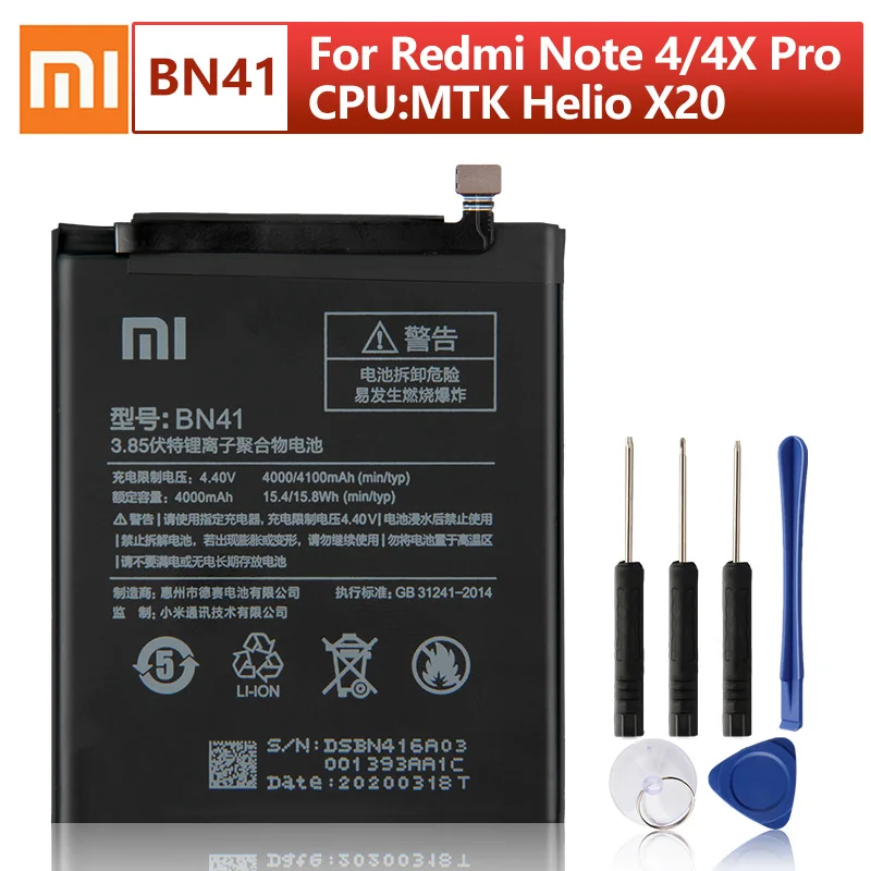 Xiao Mi оригинальный аккумулятор BN41 для Xiaomi Redmi Note 4 Hongmi Note4 Pro 4X настоящая сменная
