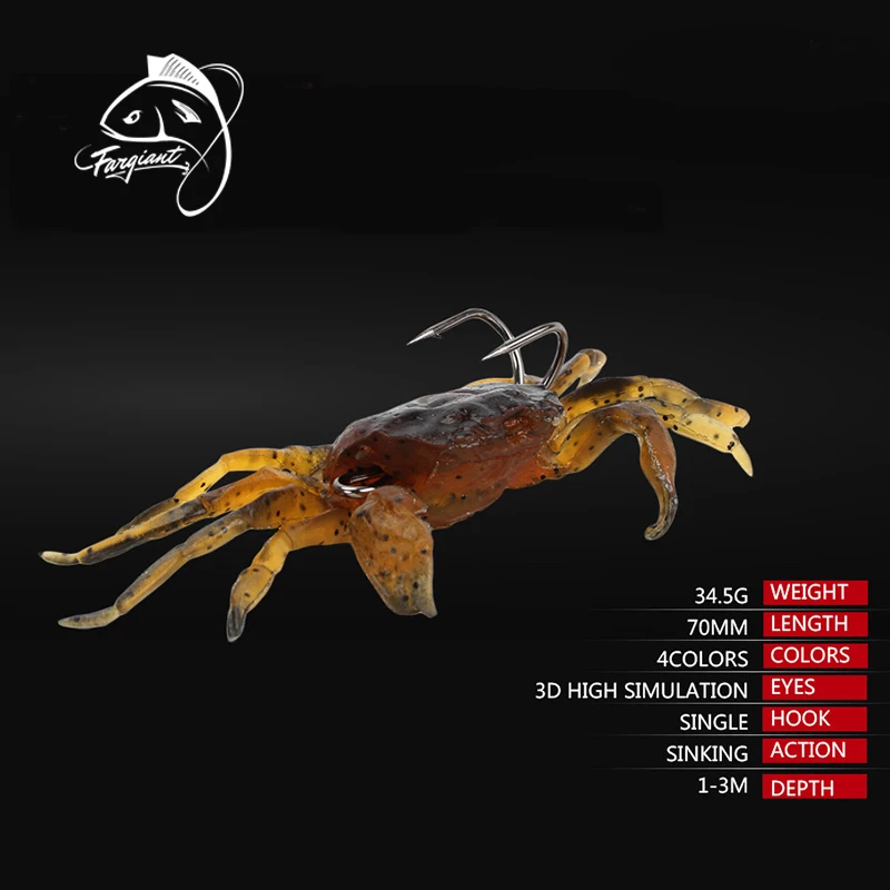 Fargiant Fishing Lure Soft Bait Simulation Crab Bait 8cm/34.5g Belt Hook Offshore Bream Angling Bait Topwater Artificial Lure