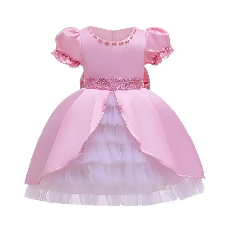 New Baby Girls Beading Sequined Mesh Party Dresses, Princess Kids Elegant Party Clothing 5 pcs/lot,Wholesale