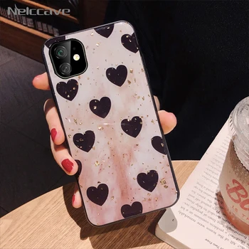 

50Pcs Cut Rose Red White Locve Heart Case For iPhone 11 Pro XS Max XR X 8 7 6 6S Plus SE 2020 Soft TPU Bling Glitter Gold Cover