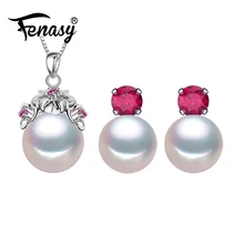 FENASY богемное Рубин цветок ожерелье жемчужные ювелирные изделия ожерелья и подвески 925 стерлингового серебра цепь ожерелье для женщин 8-9 мм бусины