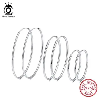 ORSA JEWELS Solid 925 Sterling Silver Round Hoop Earrings For Women 30 40 50 MM Female Circle Earrings Fashion Jewelry SE146