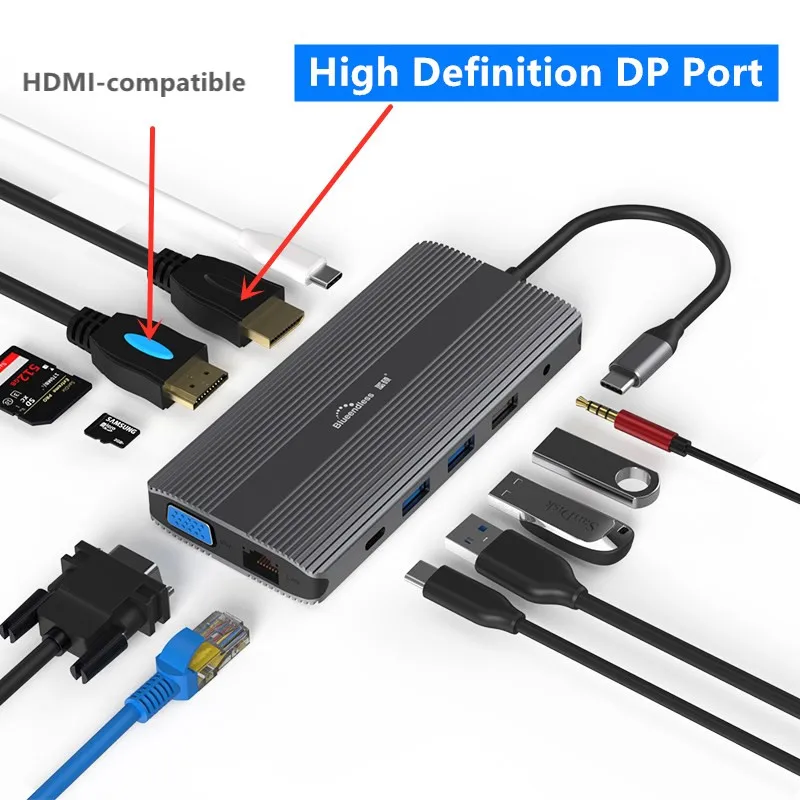 

Bluendless Multiple ports hub usb 3.0 hub usb c docking station usb c 3.1 Type C hub for Macbook hub with DP HDMI RJ45 adapter