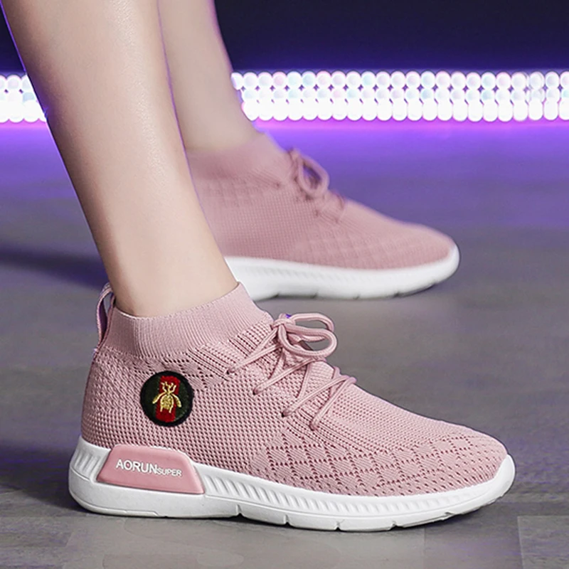 

Autumn and winter new ladies casual shoes high to help pink sports shoes fashion women running shoes