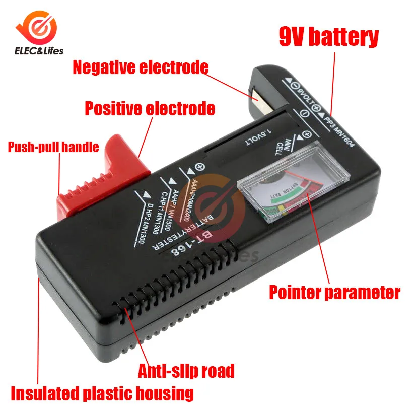 AA AAA 9V BT168 Portable Universal Digital Battery Tester Volt CheckerButton Multiple Size Battery Tester Checker