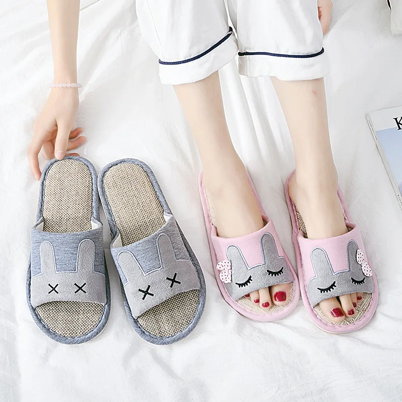 Для влюбленных Домашние тапочки льняные 2019 Летняя женская обувь на плоской