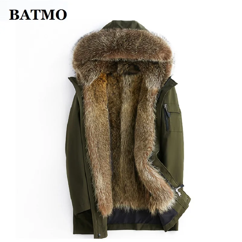 BATMO натуральный мех енота воротник и подкладка с капюшоном мужские парки, мужские зимние теплые куртки с капюшоном, Мужская Шуба XPK108