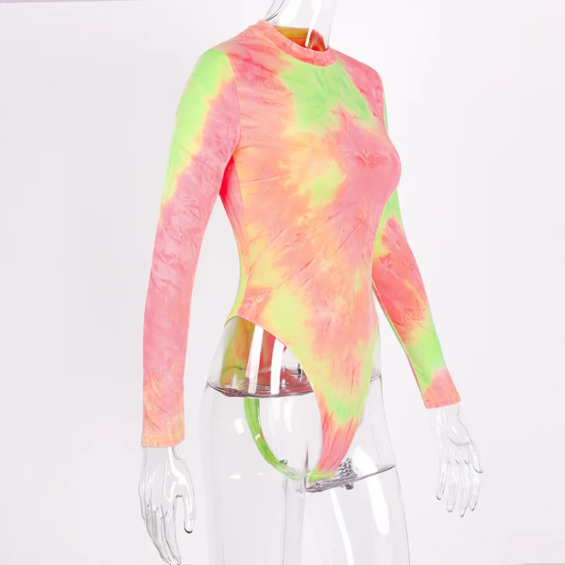 bodysuits BKLD 2019 Women Autumn Chic Colorful Tie-Dye Bodysuits Long Sleeve O Neck  Jumpsuit Femme Fashion Sexy Fitness Party Streetwear sequin bodysuit