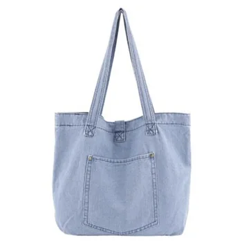 

New Denim Handbag Casual Wild Fashion Style Handbag Shopping Bag Light Blue