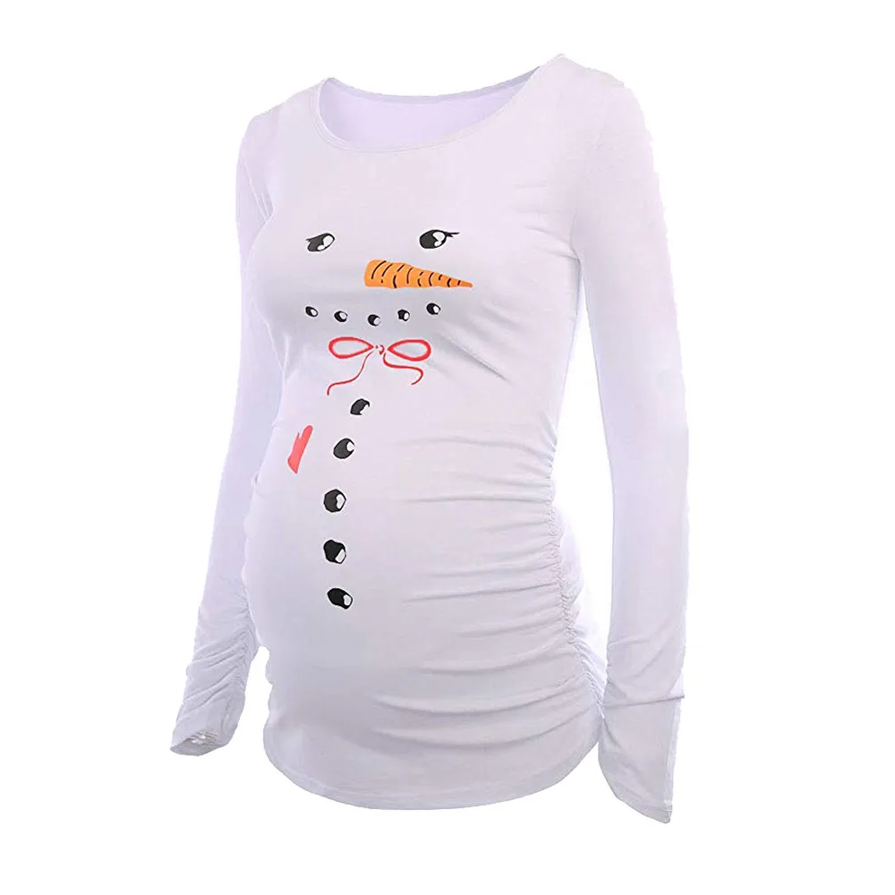 Рождественская Футболка для беременных женская футболка с длинными рукавами с рисунком снеговика одежда Ropa De Maternidad Embarazo топы для беременных