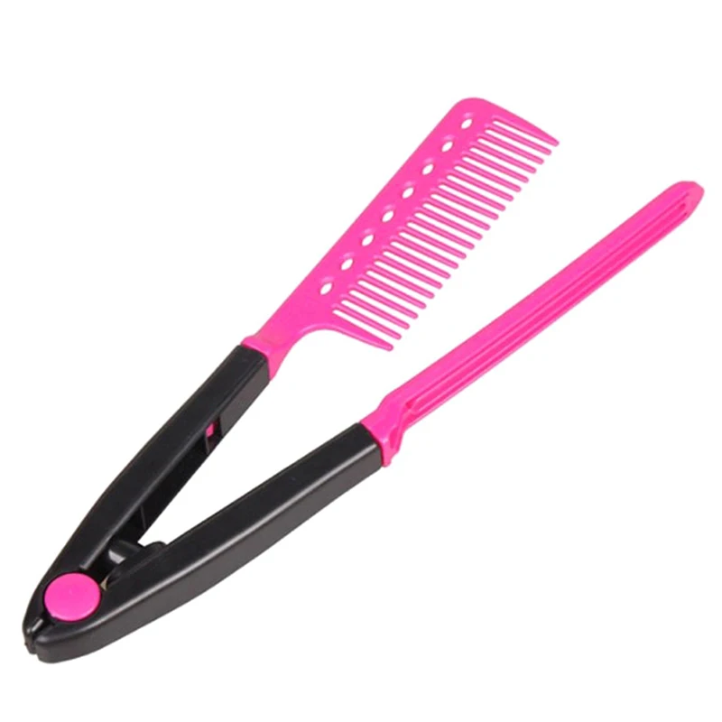 Расческа-выпрямитель для самостоятельной сборки, Парикмахерская щетка, инструмент для укладки, аксессуары, 1 шт., V тип, выпрямитель для волос, расческа, моющиеся, складные волосы - Цвет: Rose Red