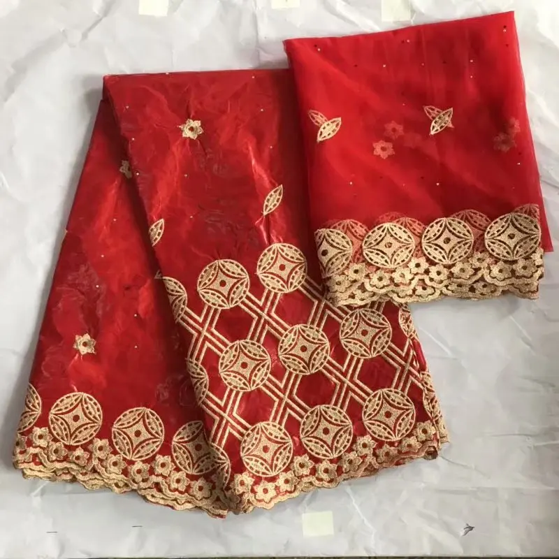 Африканская ткань Базен riche getzner красная нигерийская кружевная ткань Высококачественная кружевная хлопковая ткань с вышивкой 7 ярдов/партия