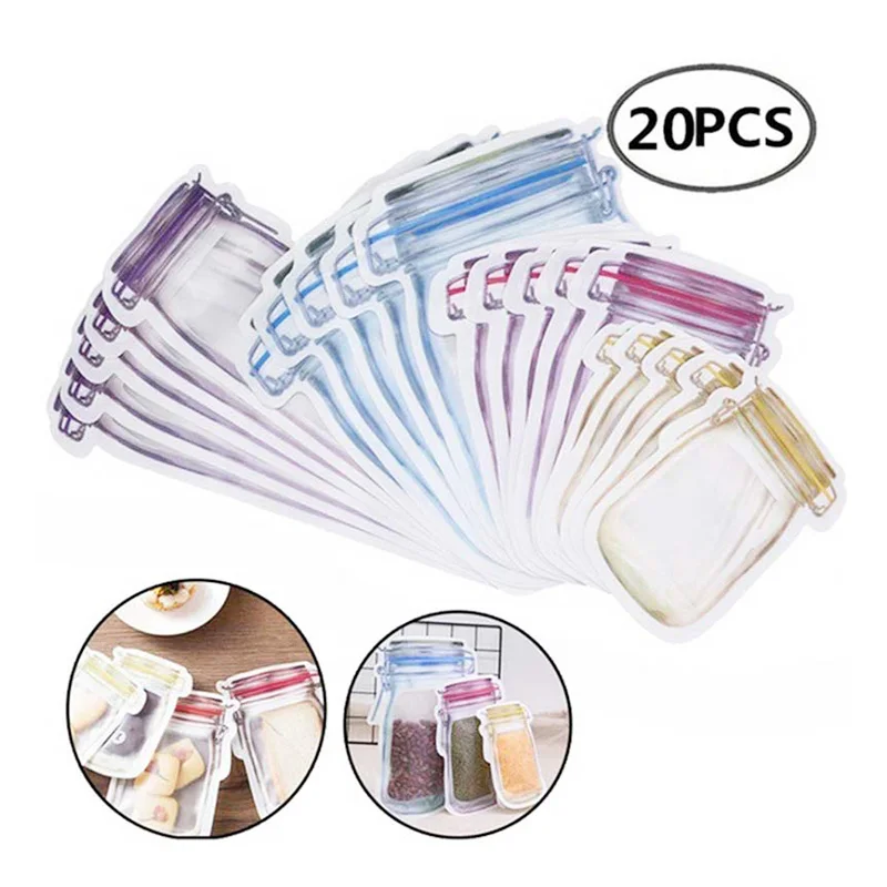 

20/12/10pcs Reusable Bottles Bags Nuts Candy Cookies Bag Seal Fresh Food Snacks Zipper Sealed Kitchen Organizer Storage