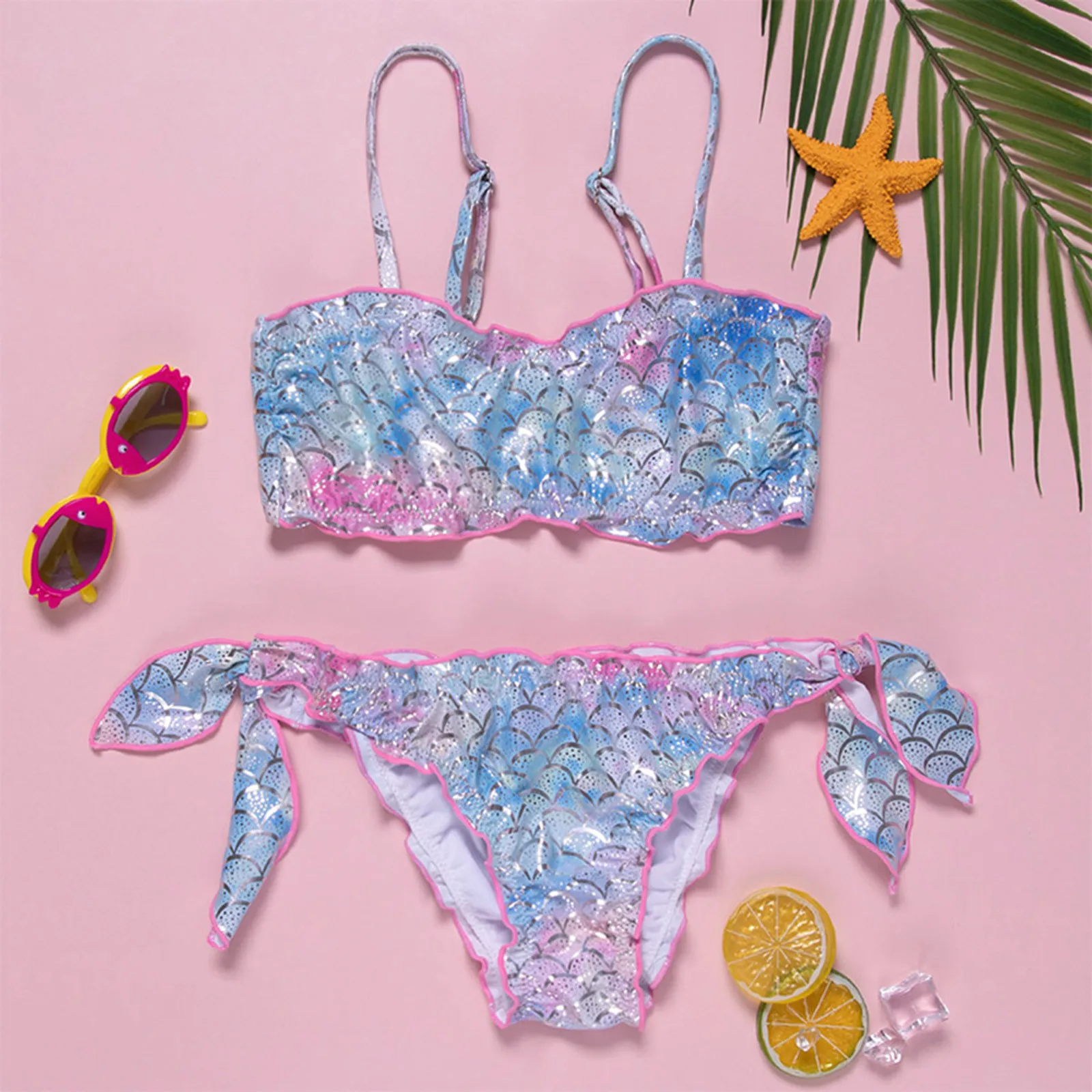 3-7Y Girls Swimwear Summer Kids Baby Mermaids PrincessTwo Piece Bikini Swimming Swimsuit Beachwear купальник детский W* |