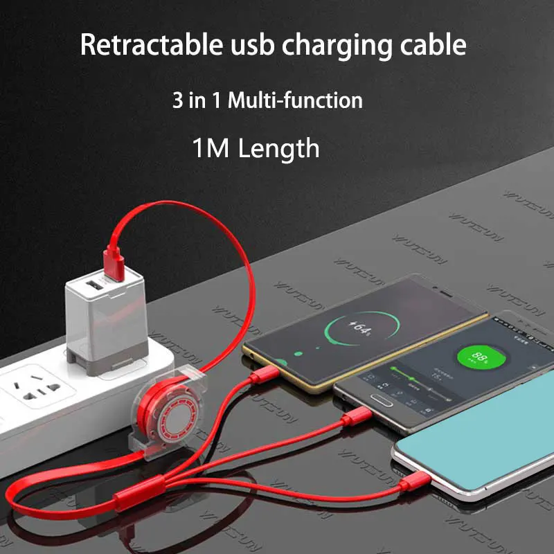 Зарядный Usb-кабель 3 в 1 для Samsung S10 S20 Type-c провод выдвижной шнур быстрой зарядки Huawei