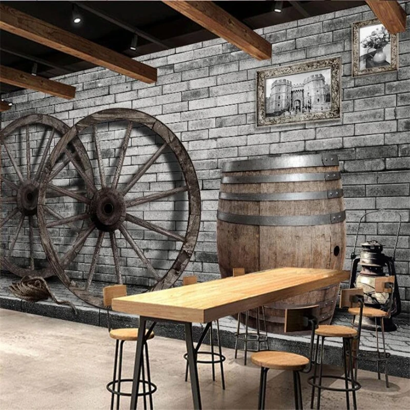 Beibehang-Customized-large-murals-fashion-home-decoration-retro-nostalgic-wheel-wooden-wheel-bar-background-wallpaper (3)