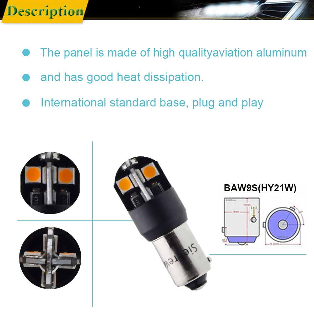 LED Amber Yellow H21W Bay9s Bayonet Side Indicator Repeater Bulbs - China  LED Car Light, LED Turn Light