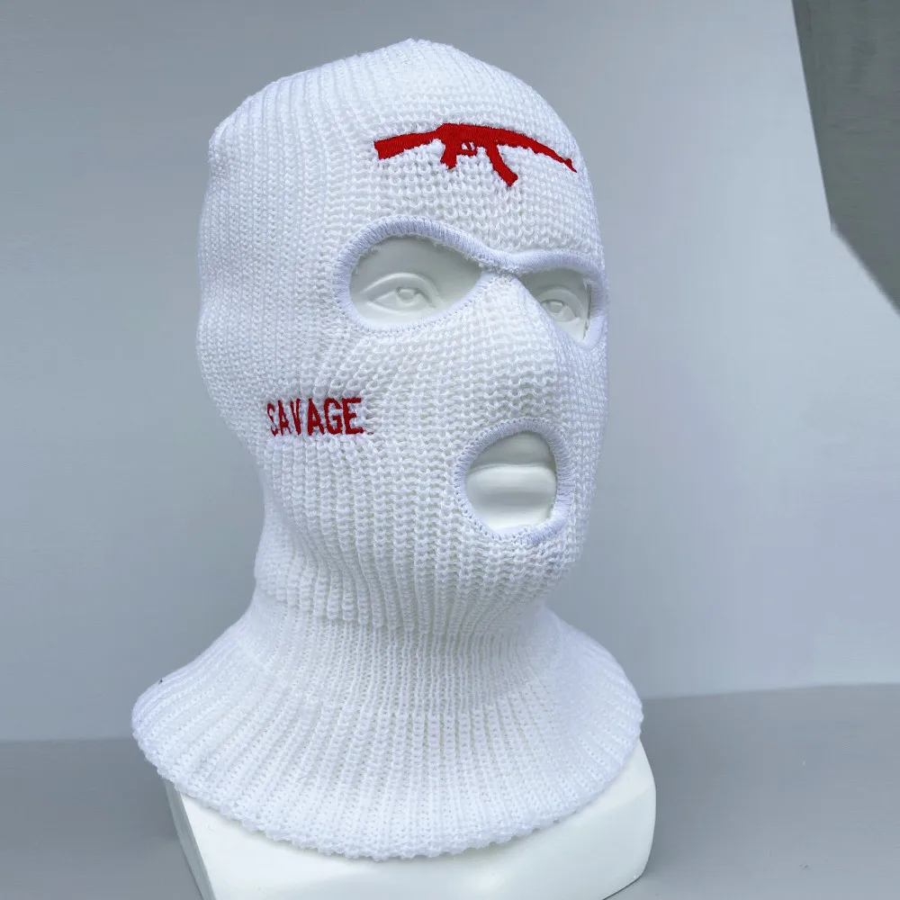 3-Hole Knit Full Face Ski Mask Adult Winter Warm Knitted Balaclava Face Cover Mask for Outdoor Sports AK47 woolen cap for men