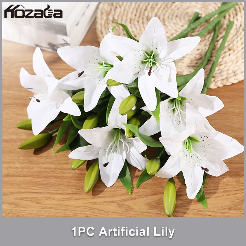 

Hozada Artificial Flowers Simulation 1PC Lily Fake Flowers Plastic Flowers Plants Single branch Lily Flower Plant Potted