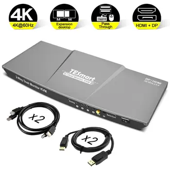 

HDMI DP KVM Switch 2 Port Output (HDMI+DP) HDMI KVM Switch 4x2 Dual Monitor DP KVM Switch WIth 4 PCs Cable Up to 4K@60Hz USB 2.0